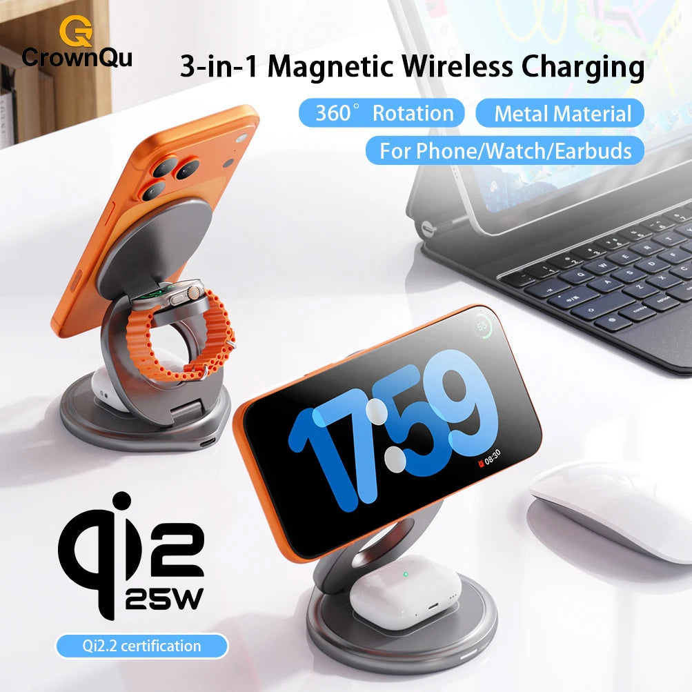 3-in-1 MagSafe Wireless Charging Station - Fast Charge for iPhone, AirPods & Apple Watch