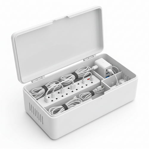 Cable Management Box — Hide Power Strips & Cords | Ventilated | Desk Organizer