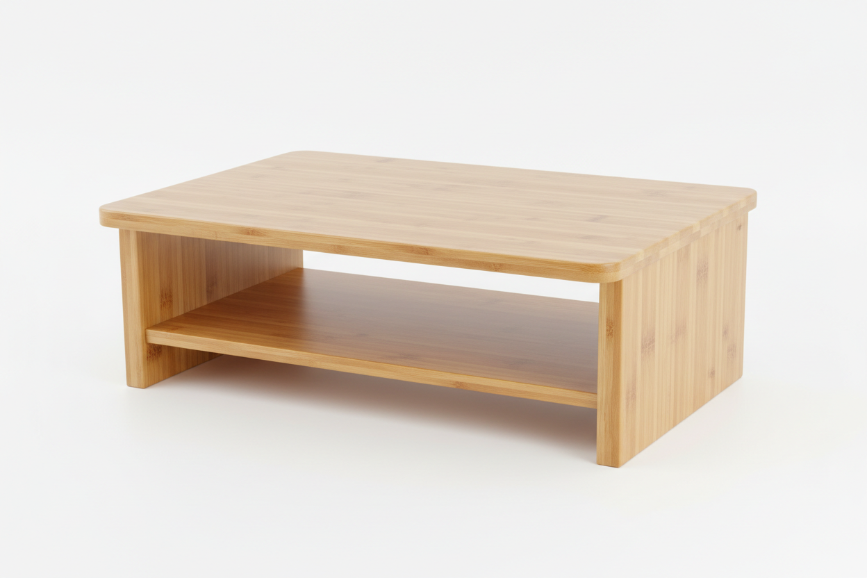 Bamboo Desktop Monitor Stand Riser — Ergonomic Desk Shelf with Storage | Natural Wood Finish