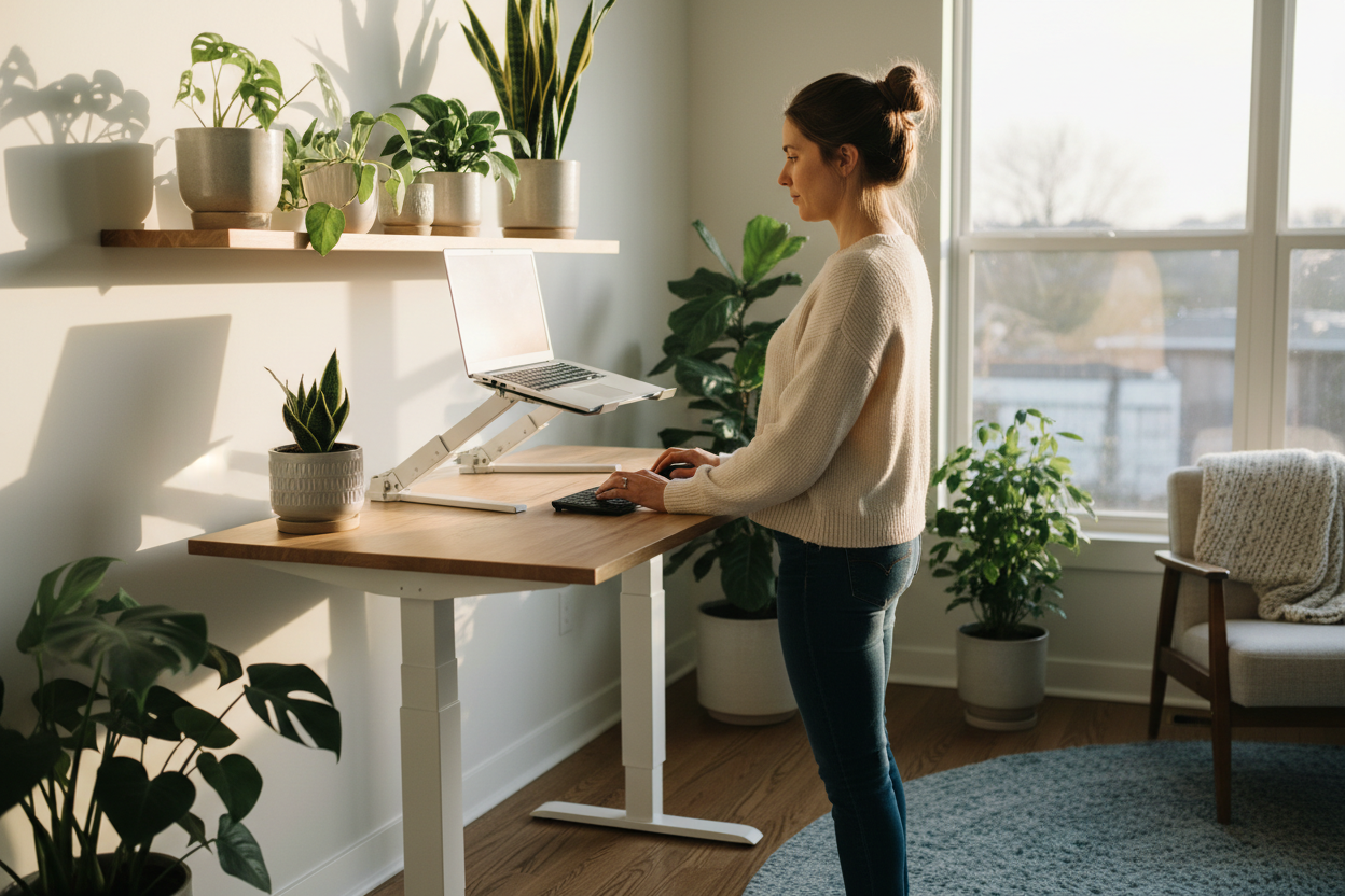 Adjustable Laptop Riser Stand — Portable Standing Desk Converter | Ergonomic | Foldable